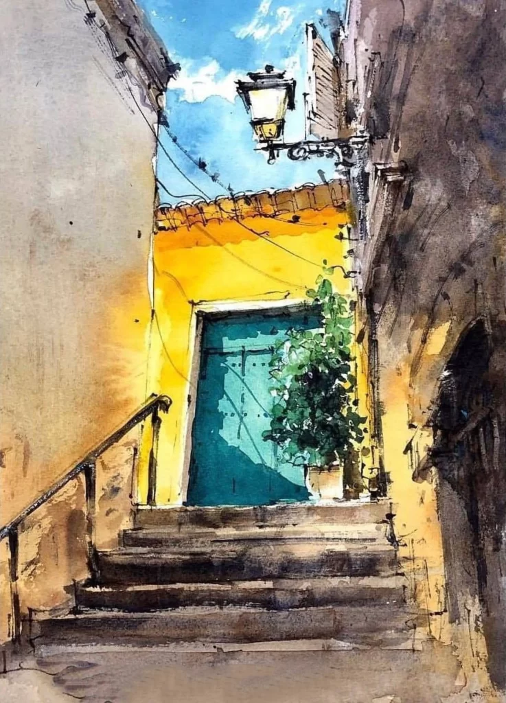 Alleyway Stairs Door Lamp Plant Mateusz Urbanowicz