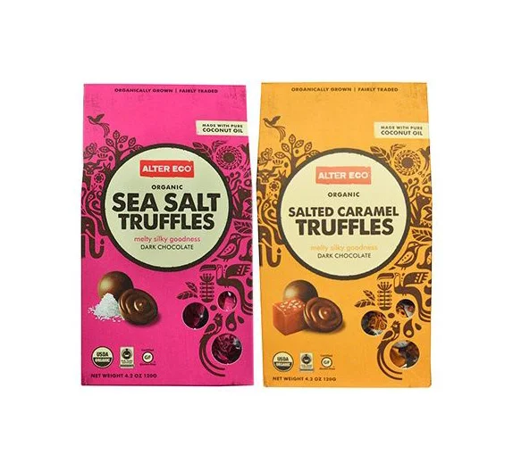 Alter Eco Chocolate Truffles Sea Salt Dark Chocolate Pink Yellow Organic