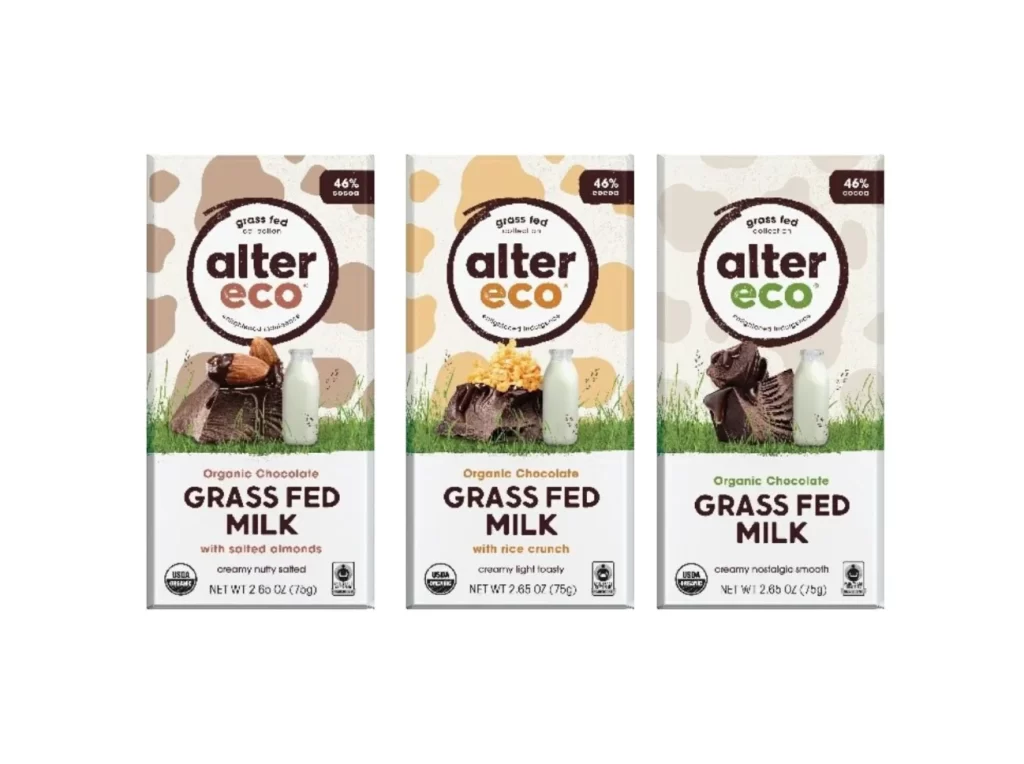 AlterEco Chocolate Bars Brown Yellow Green Organic GrassFed Milk