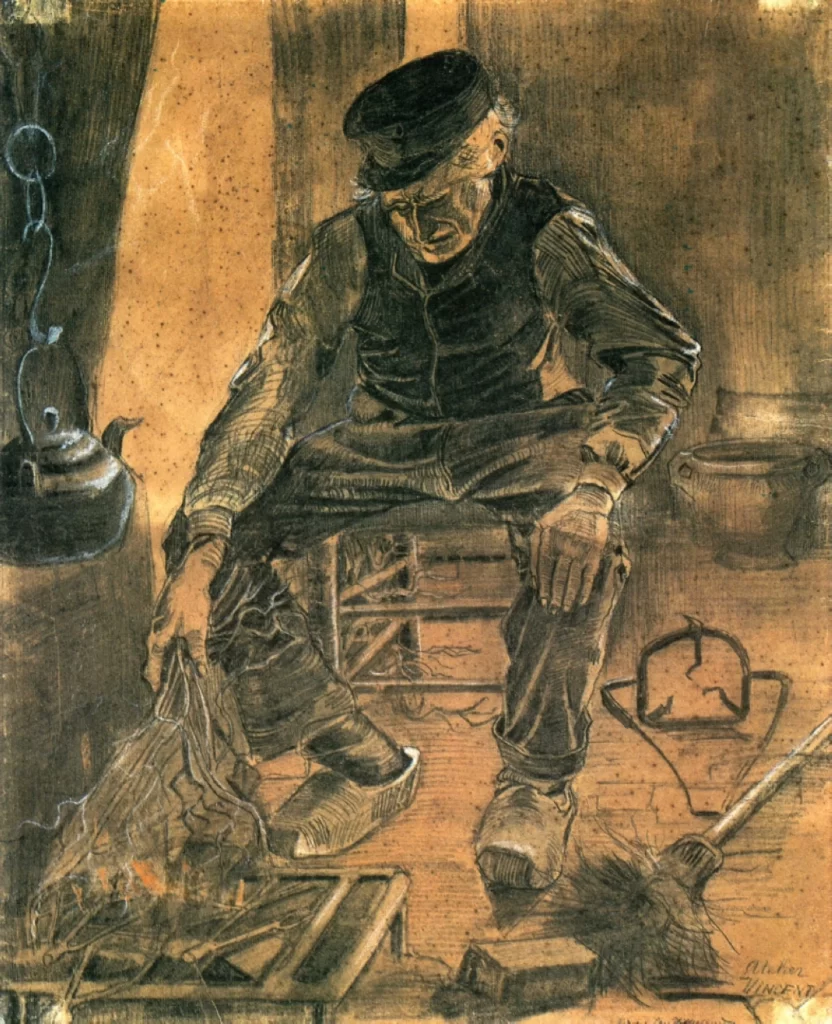 An Old Man Putting Dry Rice on the Hearth Van Gogh