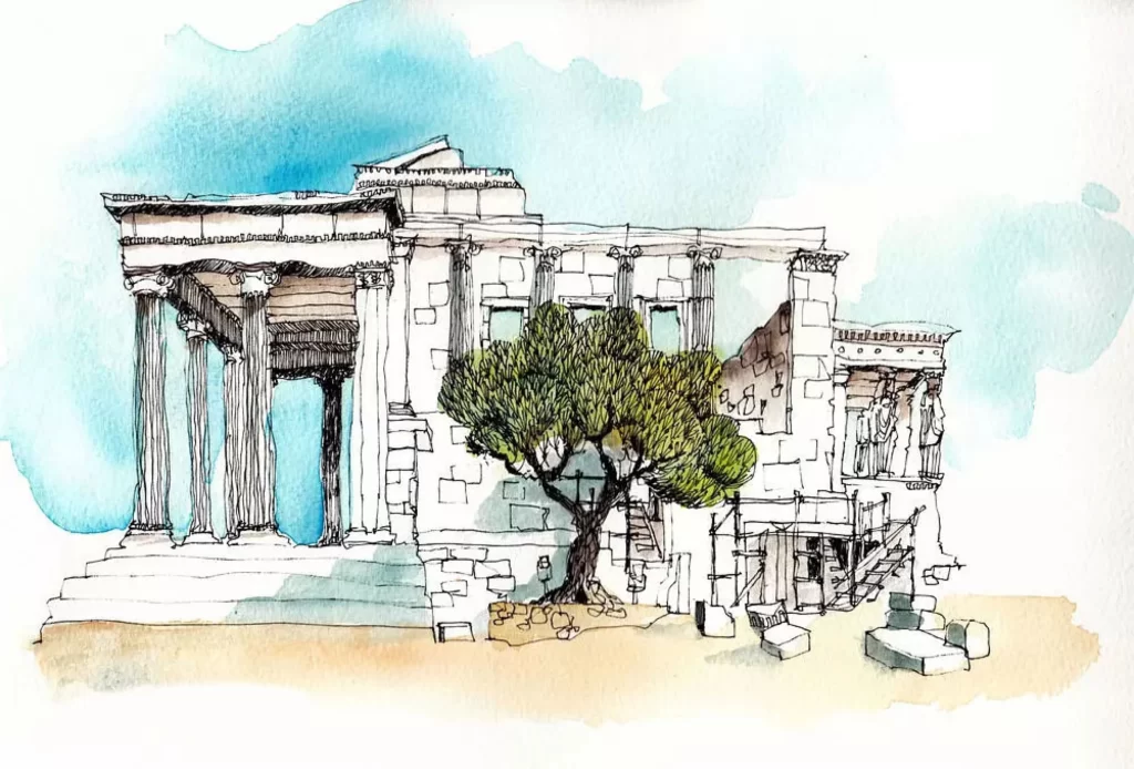 Ancient Ruins Columns Tree
