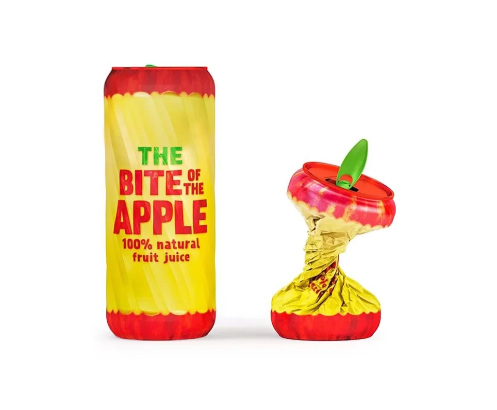 Apple Juice Can Yellow Red Minimalist Design