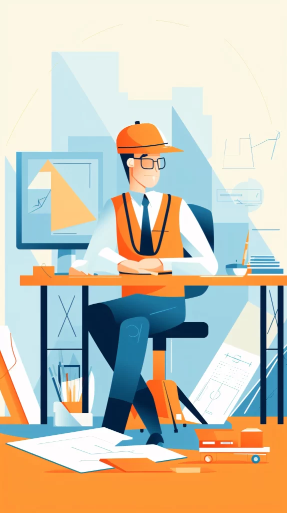 Architect Orange Blue SafetyVest Flat Illustration Modern