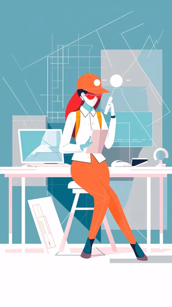Architect Orange Blue Technical Illustration Modern