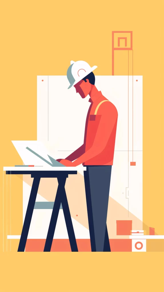 Architect Red Safety Helmet Blue Pants Flat Illustration Modern