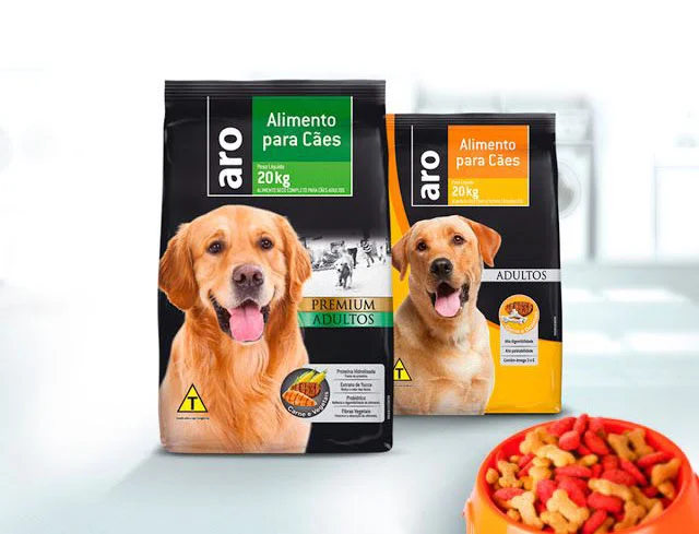 Aro Dog Food Chicken Yellow Bag Illustration