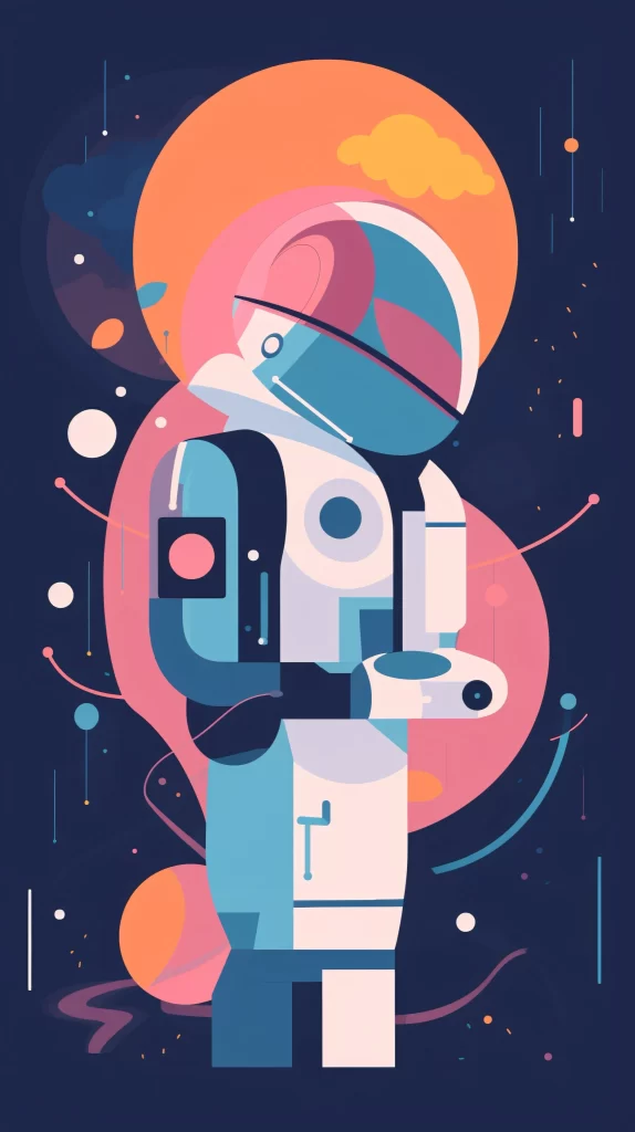 Astronaut Blue Pink Orange Abstract Vector