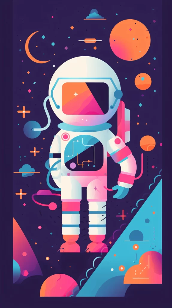 Astronaut Neon Space Suit Flat Illustration Futuristic