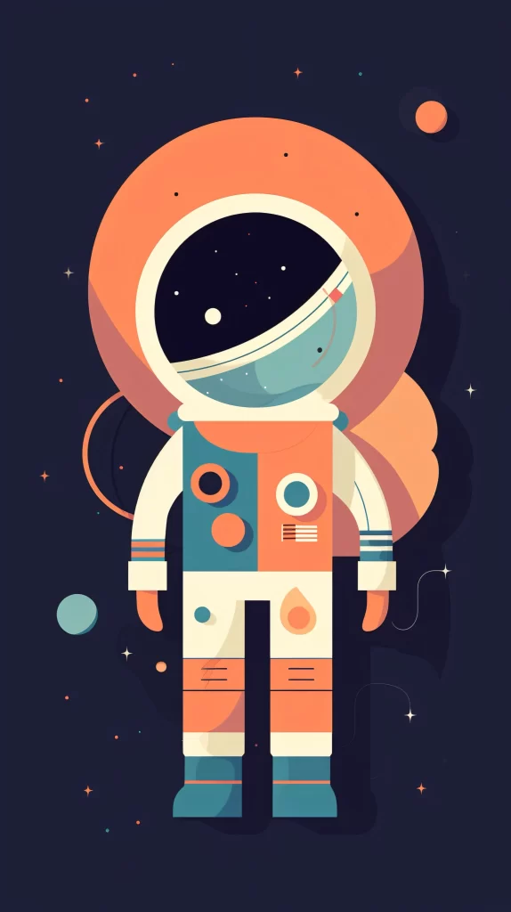 Astronaut Orange Blue Space Helmet Flat Illustration