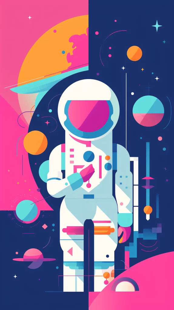 Astronaut Pink Blue Space Vector Illustration neutral Futuristic