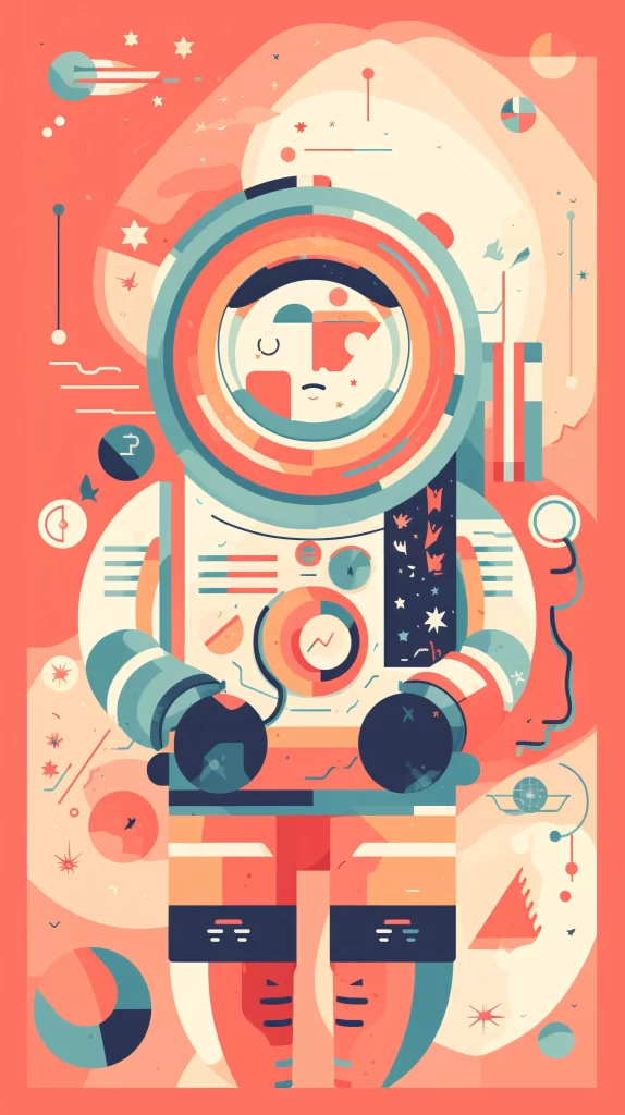 Astronaut Red Blue Space Helmet Flat Illustration Futuristic