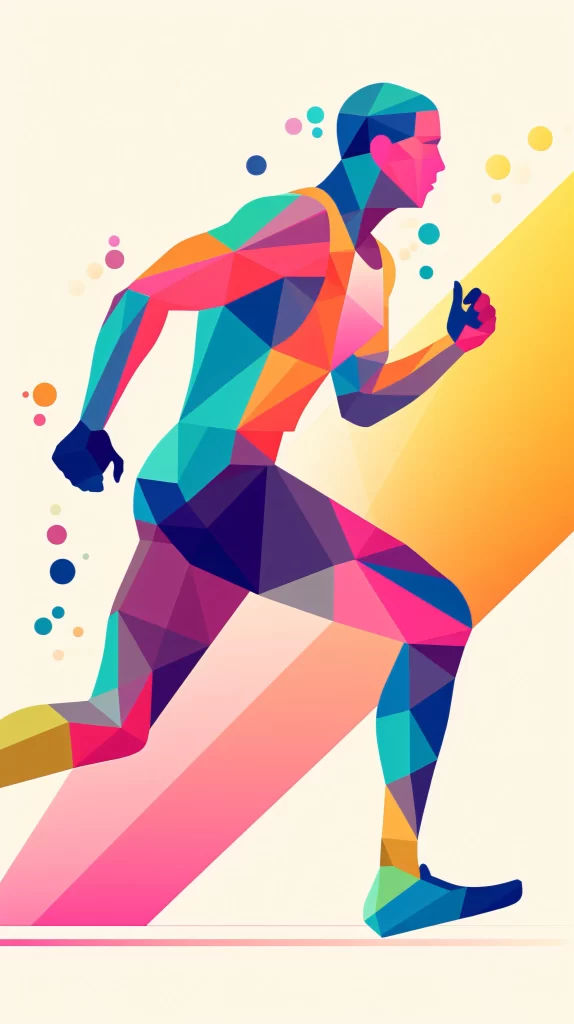 Athlete Multicolored Polygonal Dynamic Running