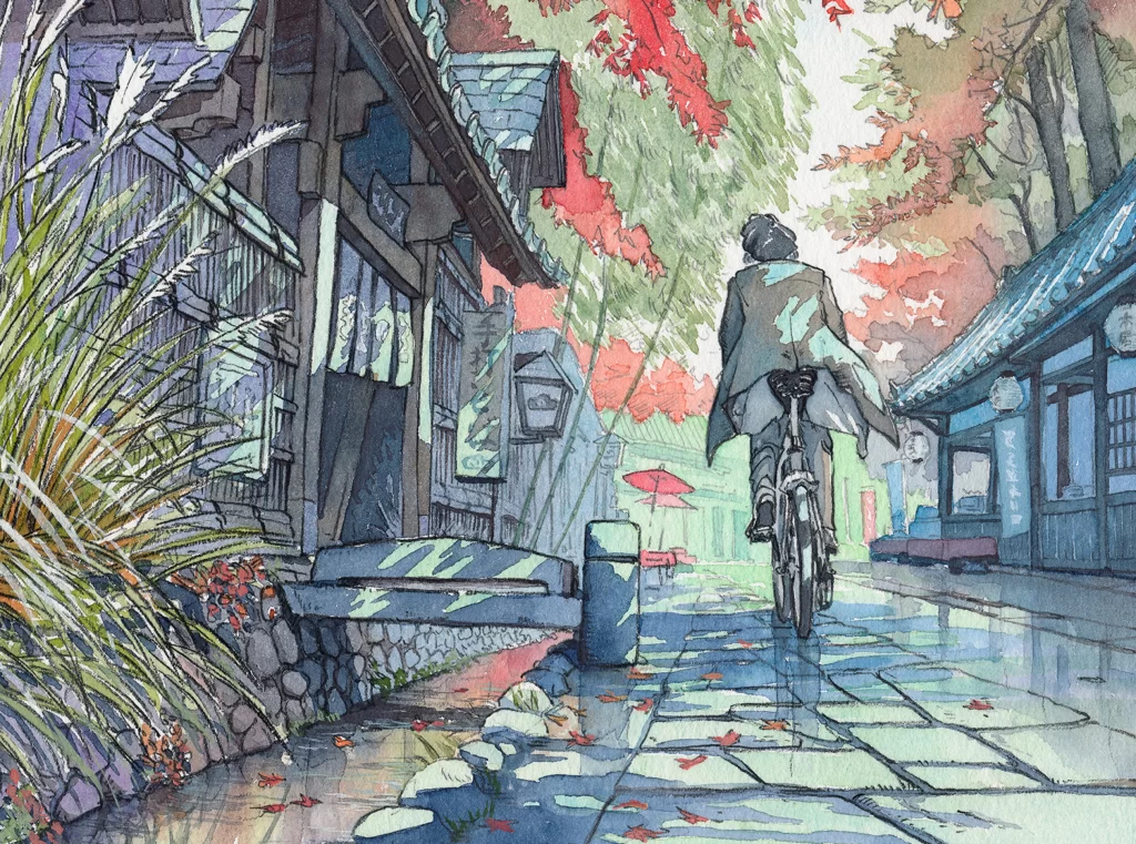 Autumn Bicycle Path Leaves Traditional Buildings Mateusz Urbanowicz