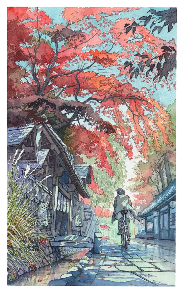 Autumn Leaves Path Bicycle Houses Mateusz Urbanowicz