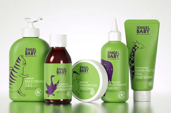 Baby Care Products Green Animal Illustration Packaging Design