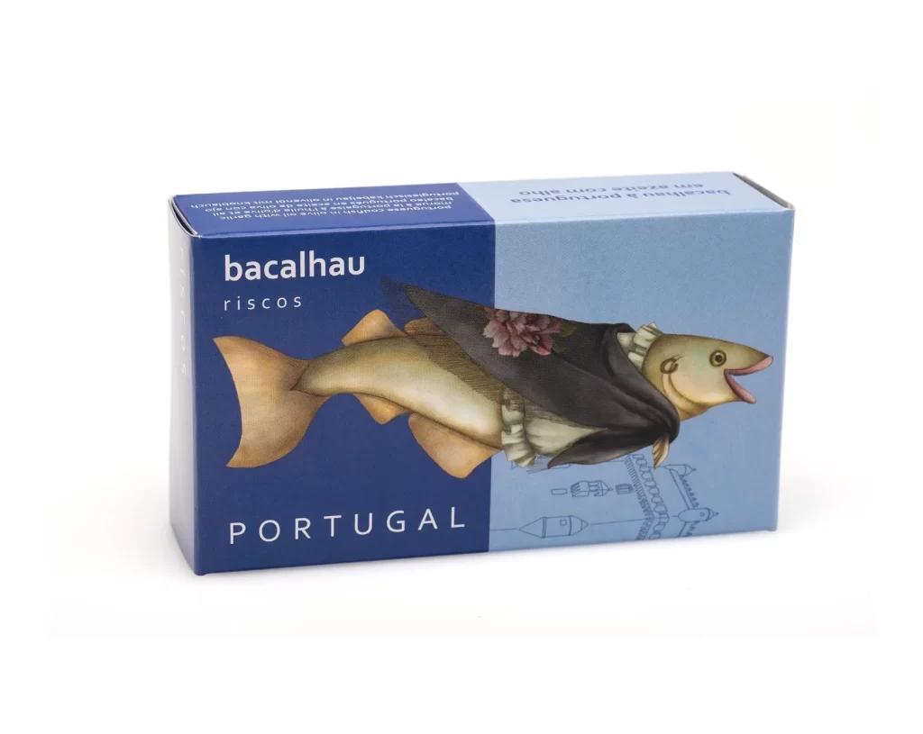 Bacalhau Riscos Portugal Fish Illustration Blue Packaging