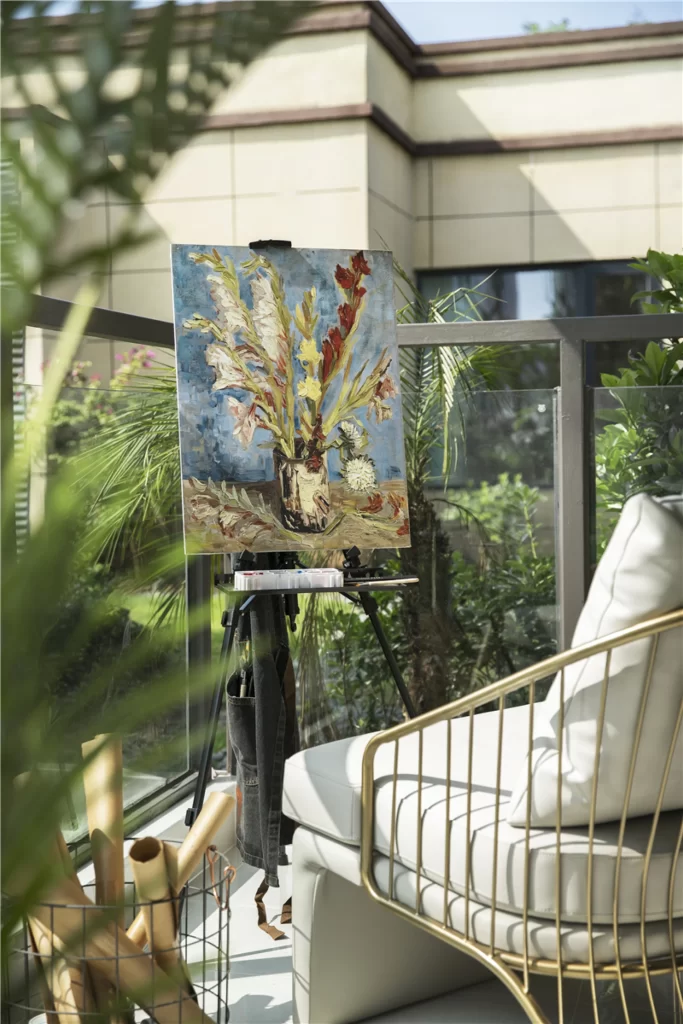 Balcony Artistic Blue Green White Gold