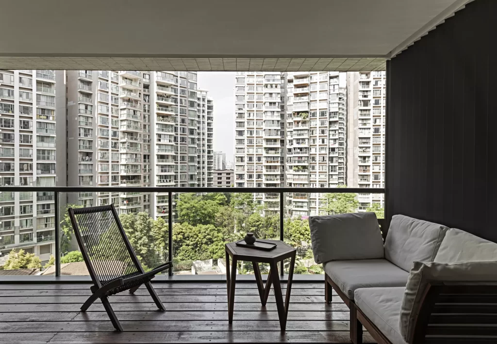 Balcony Contemporary Neutral Dark Wood Greenery