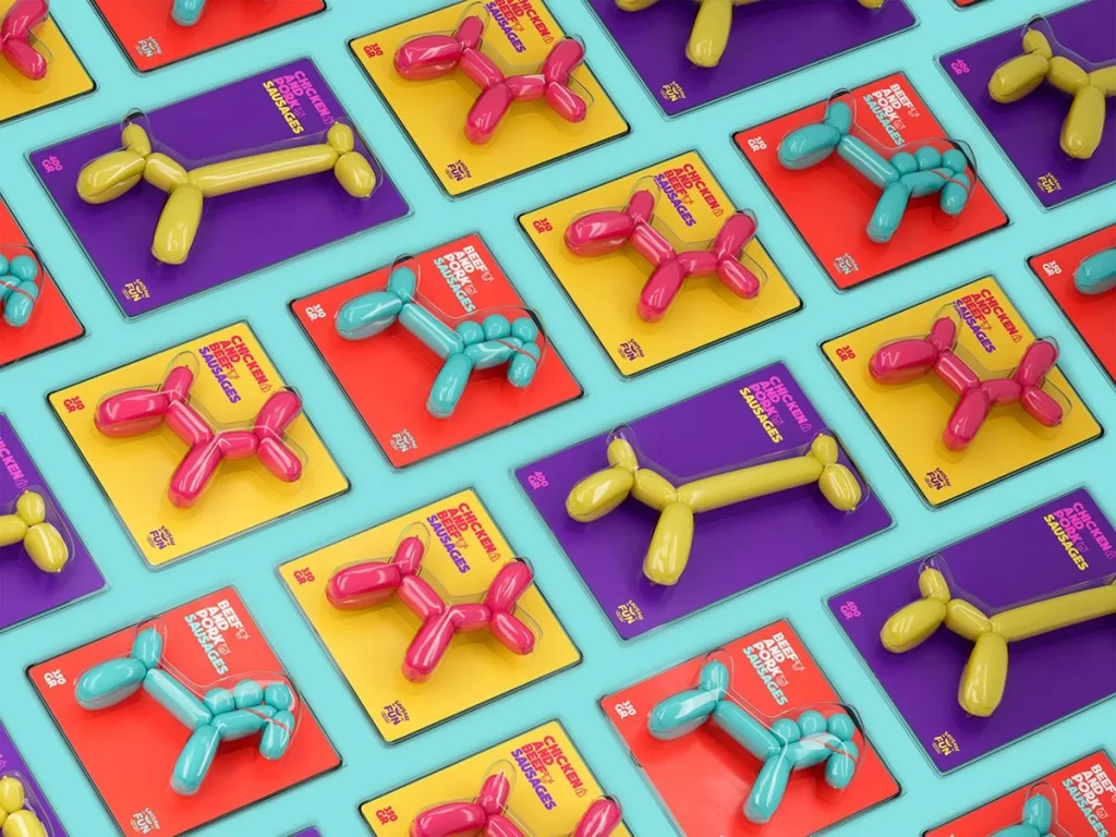 Balloon Animal Sausage Packaging Bright Colorful Modern Design