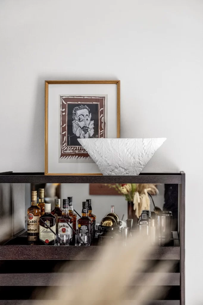 Bar Cabinet Dark Wood Artistic Decorative White
