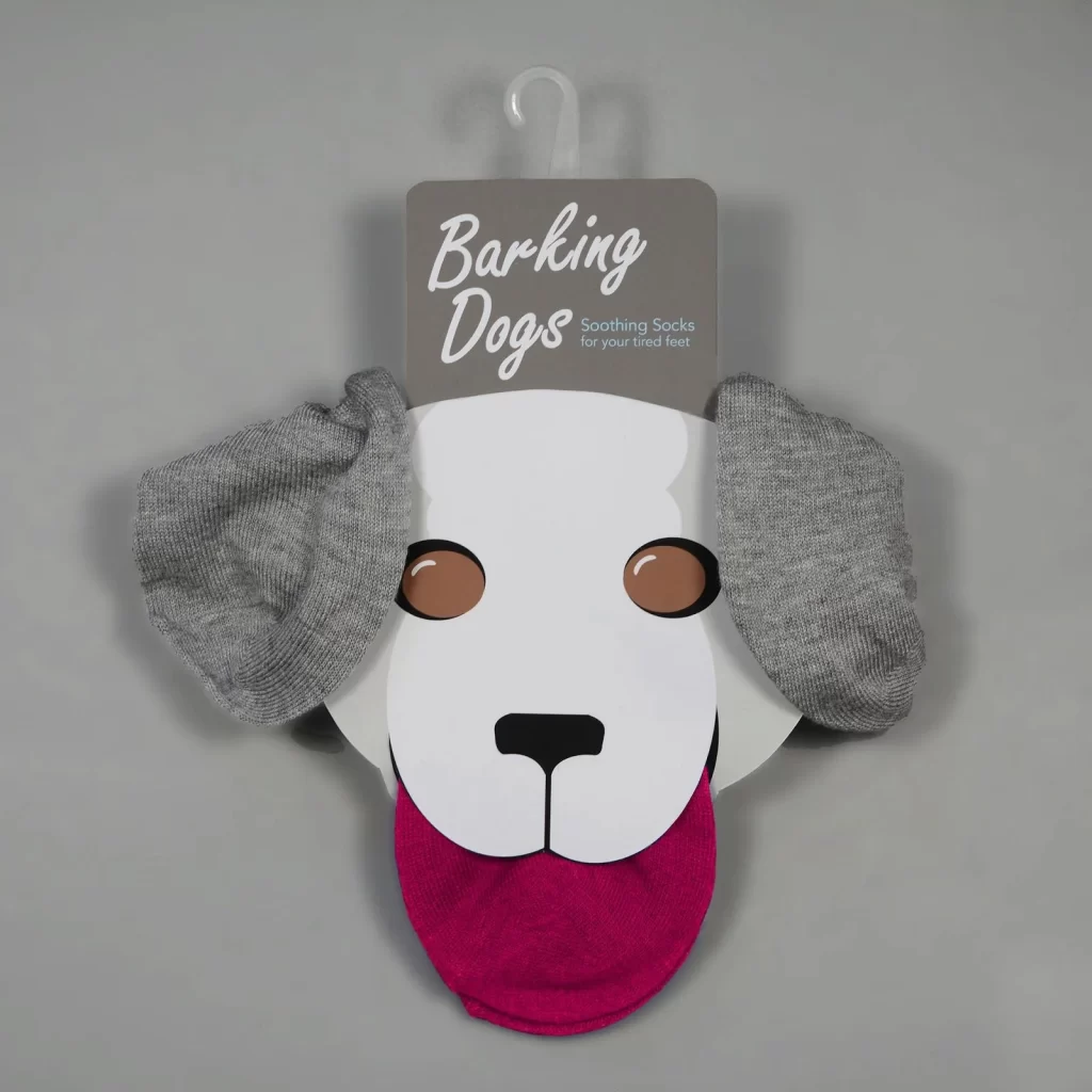 Barking Dogs Socks Soothing Pink Gray Dog Illustration