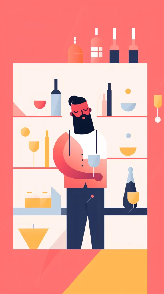 Bartender Red Wine Glasses Flat Illustration Modern