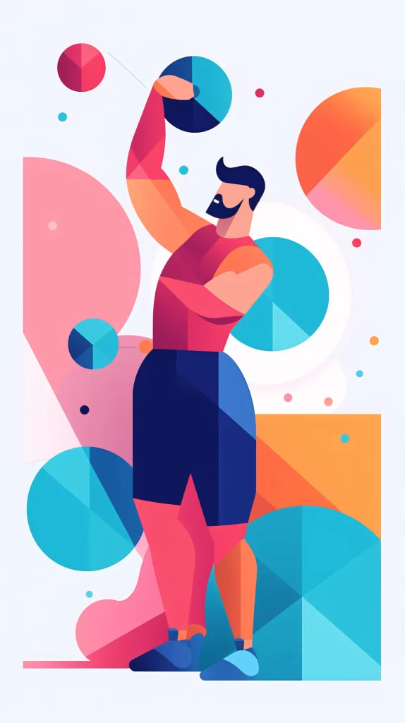 Basketball Athlete Red Blue Orange Geometric Flat