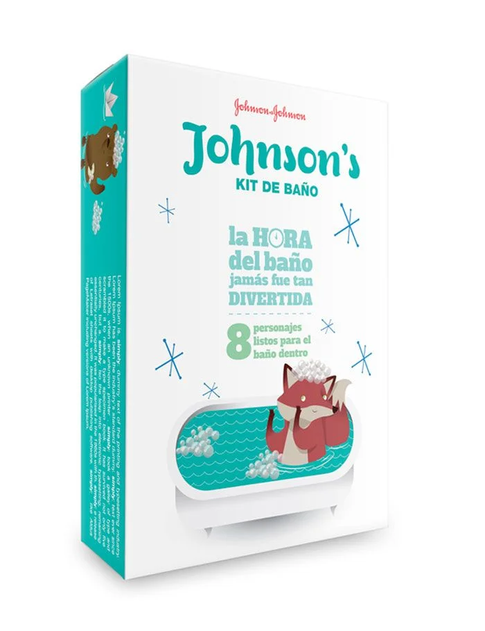 Bath Kit Cartoon Animal Illustration Blue White Playful Design