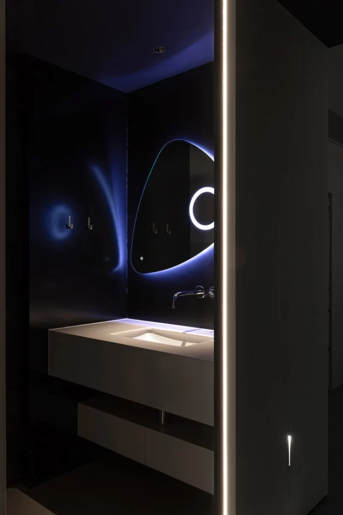 Bathroom Contemporary Black Blue Lighting Minimalist