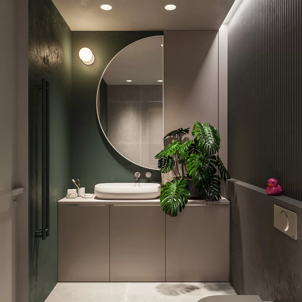 Bathroom Contemporary Green Neutral Minimalist Plant