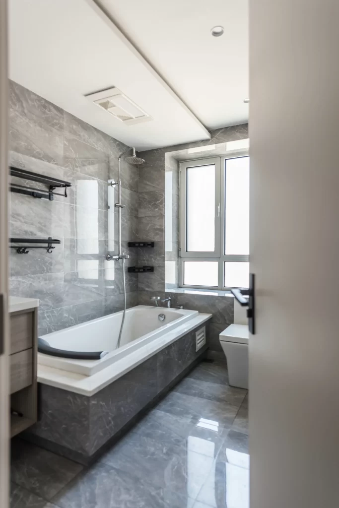 Bathroom Contemporary Grey Marble Neutral Tiled Floor