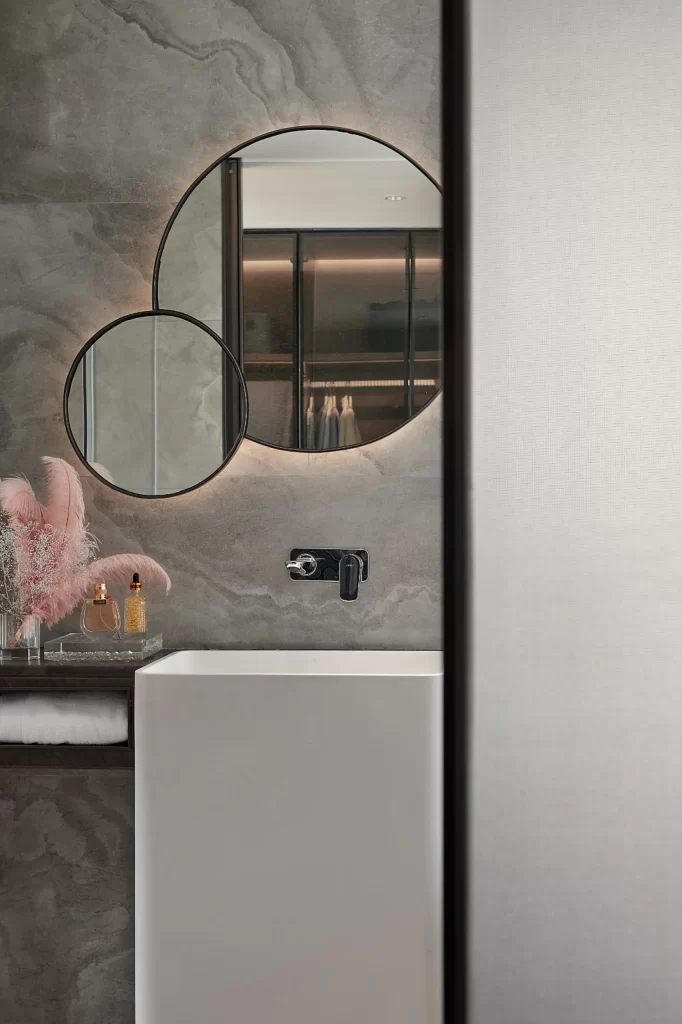 Bathroom Contemporary Grey Neutral Round Mirror Minimalist