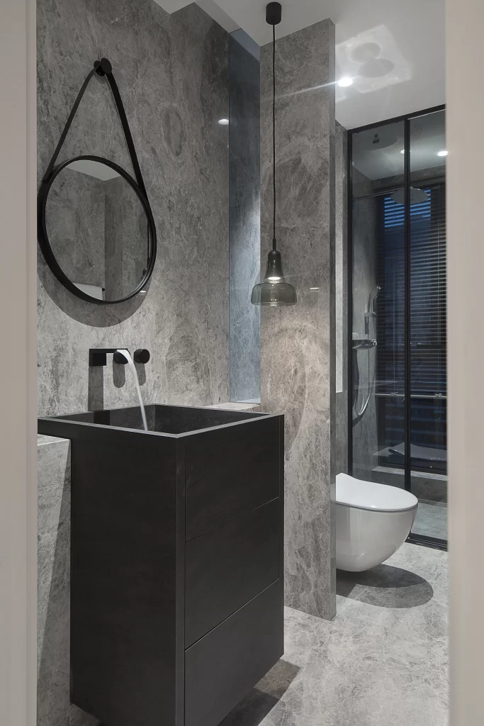 Bathroom Contemporary Minimalist Gray Neutral Stone Texture