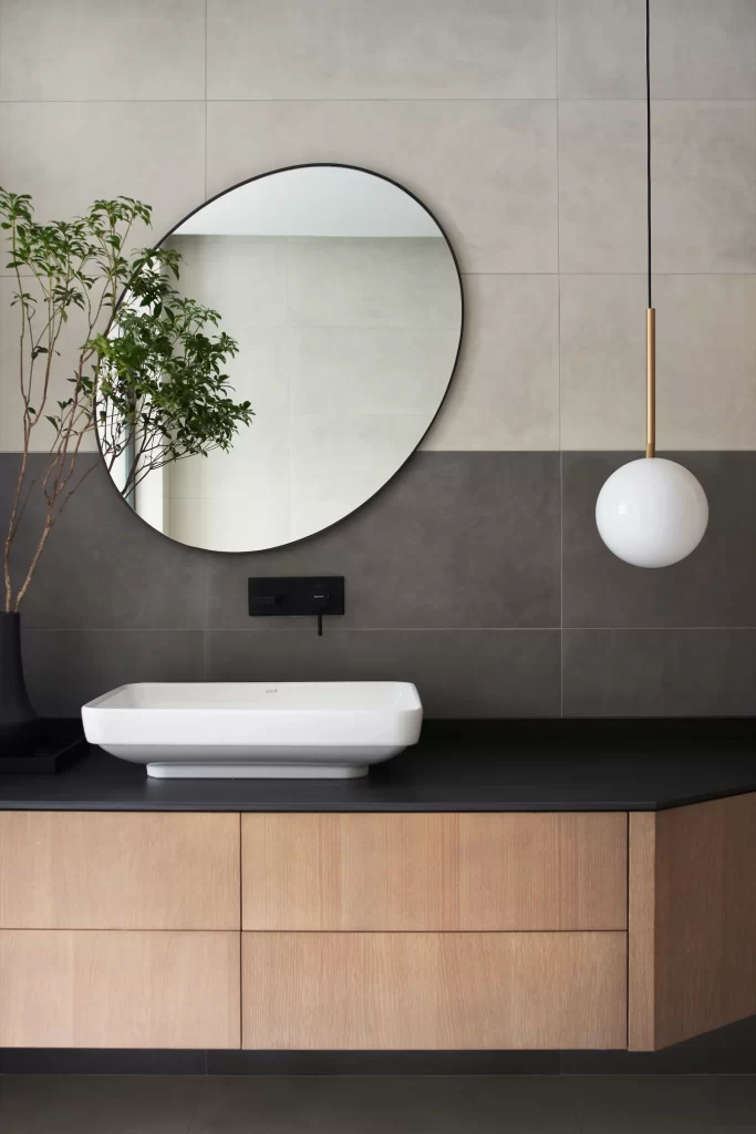 Bathroom Contemporary Minimalist Neutral Black White Wood