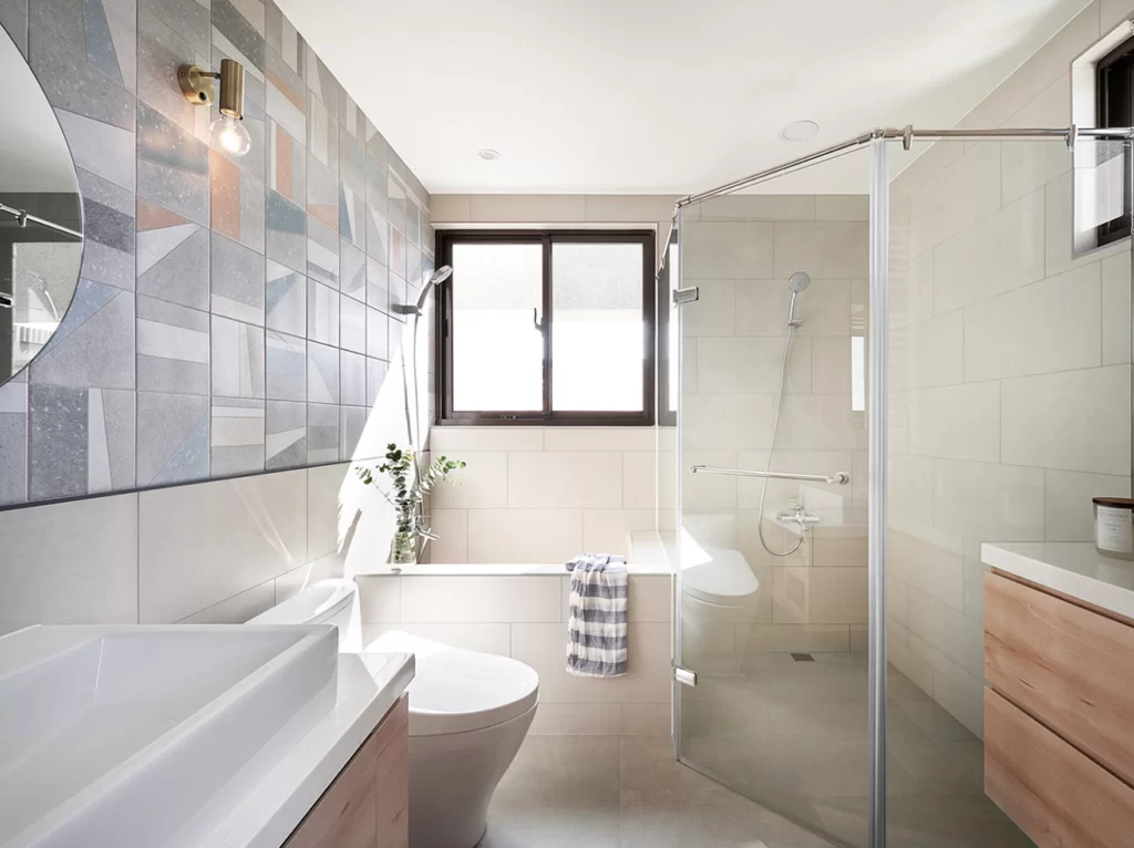 Bathroom Contemporary Neutral Beige Glass Tile