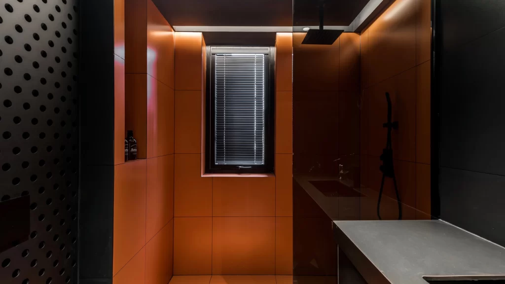 Bathroom Contemporary Orange Black Tiles Minimalist
