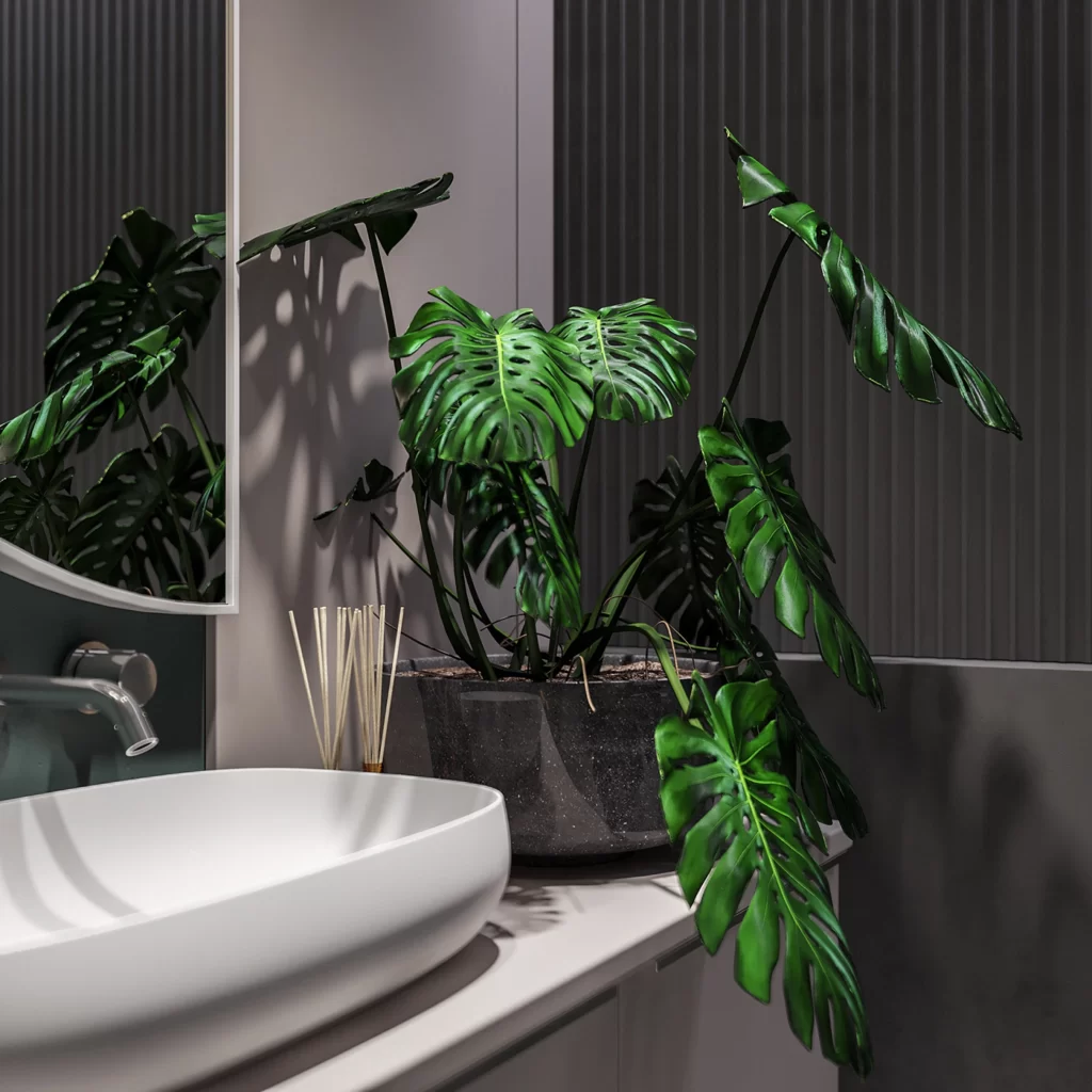 Bathroom Contemporary White Green Plant