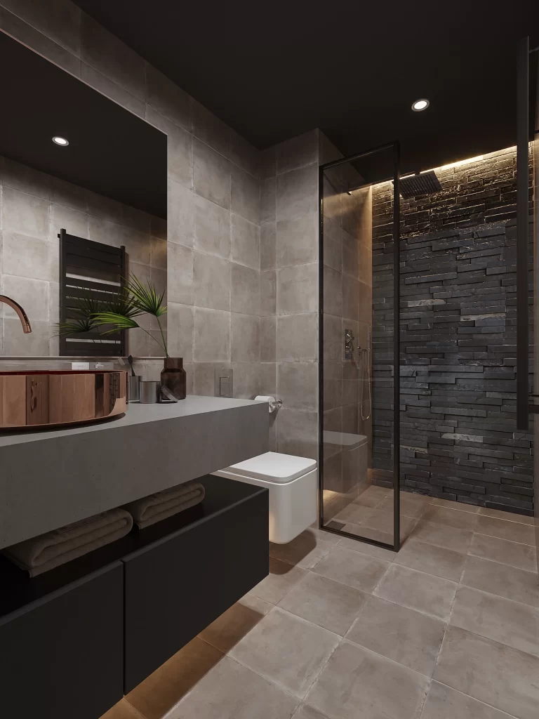 Bathroom Industrial Dark Tones Brick Wall Minimalist