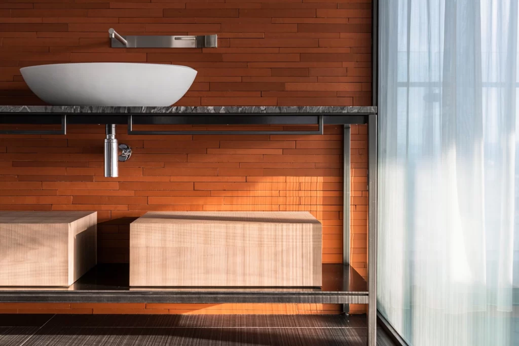 Bathroom Industrial Rustic Orange Brick Wall Black Metal