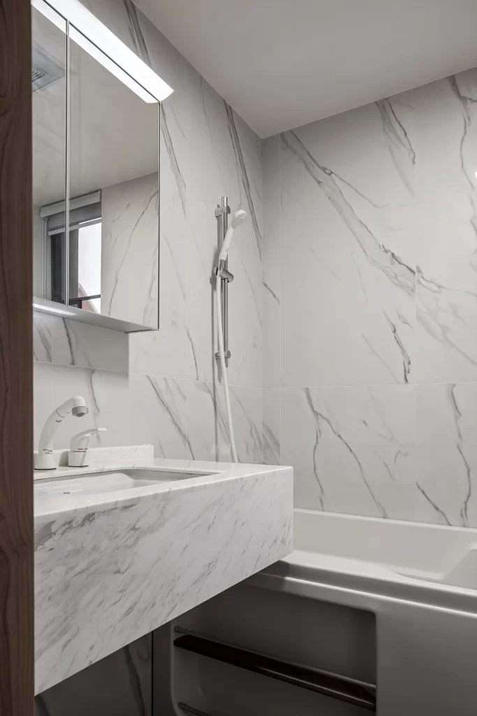 Bathroom Marble White Neutral Clean Lines Modern