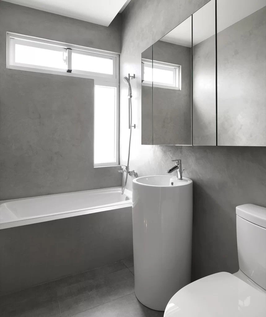 Bathroom Minimalist Grey White Neutral Tub Sink