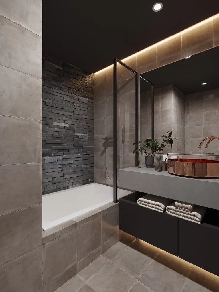 Bathroom Modern Dark Tones Stone Texture Minimalist