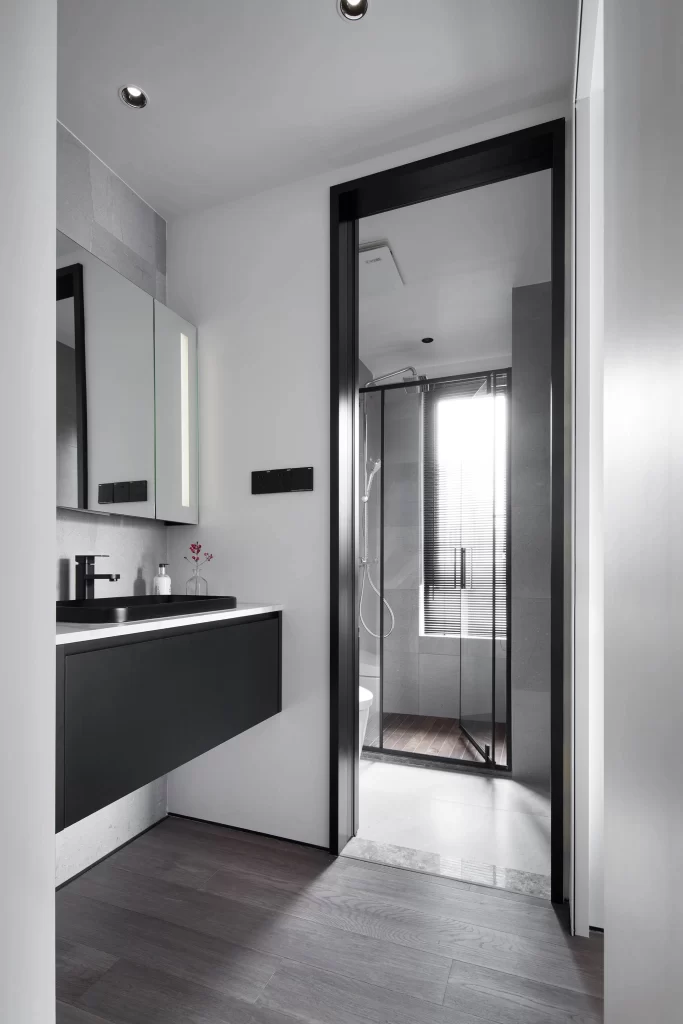 Bathroom Modern Minimalist Black White Neutral Glass Door