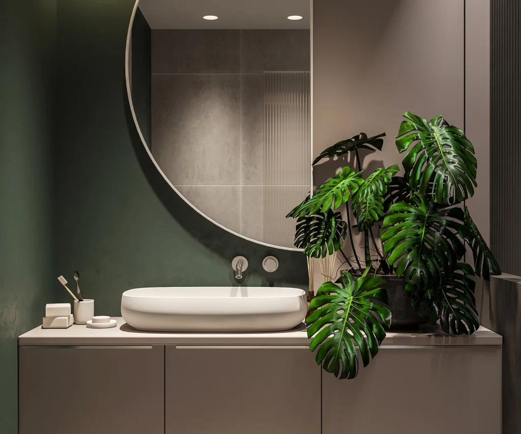 Bathroom Modern Minimalist Green White Neutral Plants
