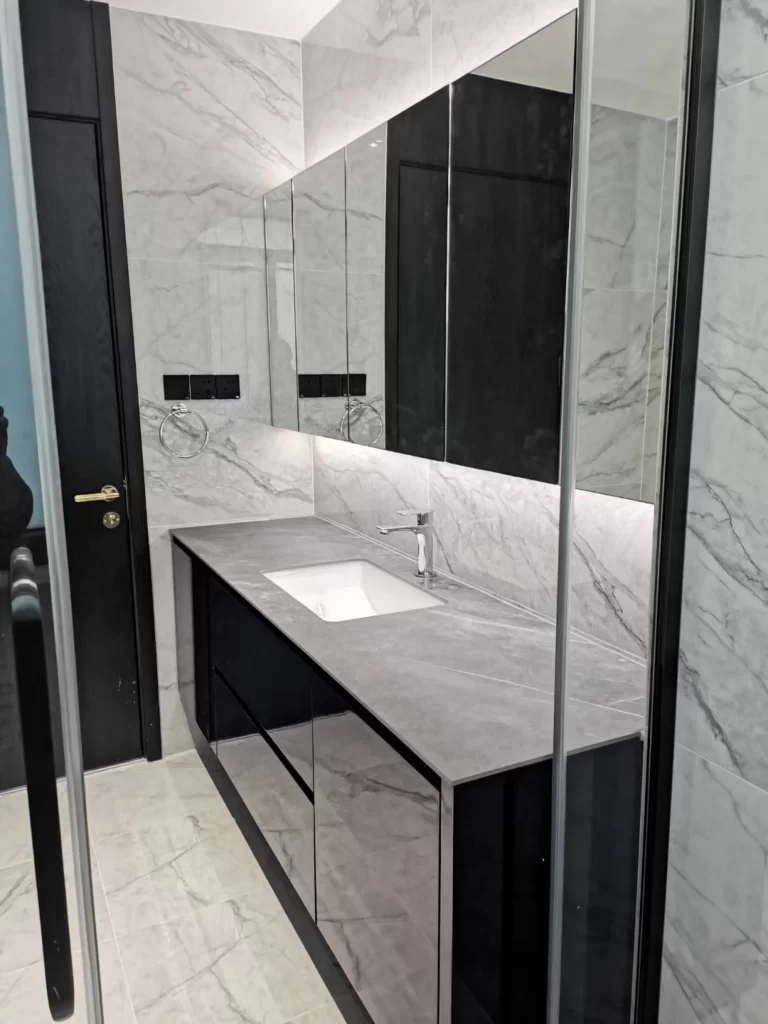Bathroom Modern Minimalist Grey Marble Black Accents