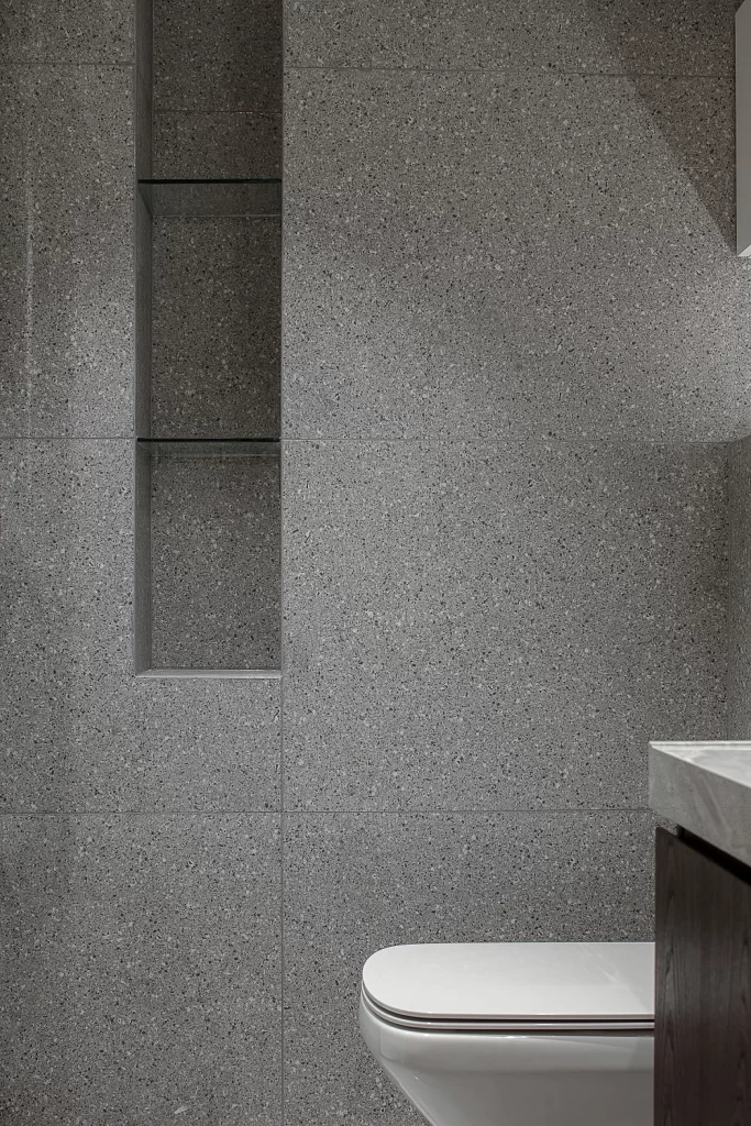 Bathroom Modern Minimalist Grey Neutral Recessed Shelves