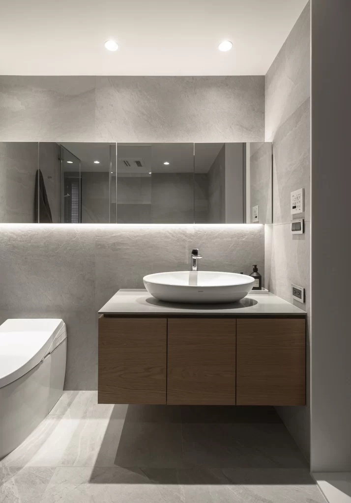Bathroom Modern Minimalist Grey Neutral Wood Vanity