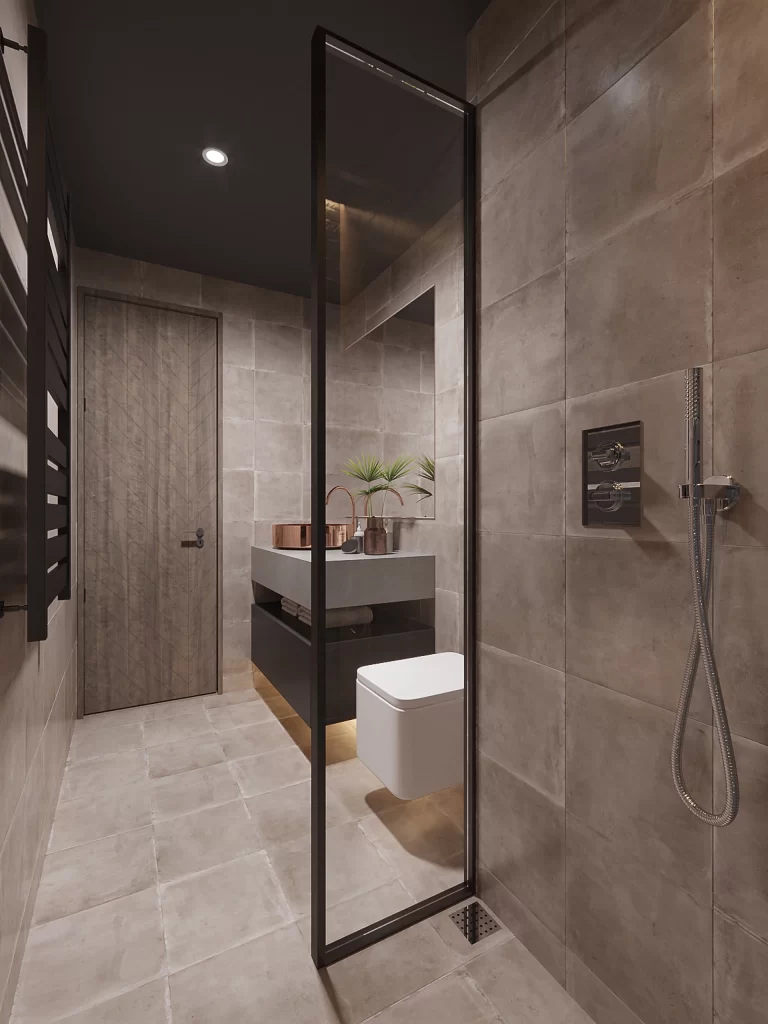 Bathroom Modern Minimalist Neutral Grey Tiled Floor
