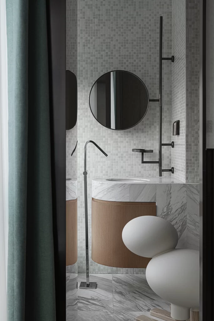 Bathroom Modern Minimalist Neutral Marble Mosaic Tiles