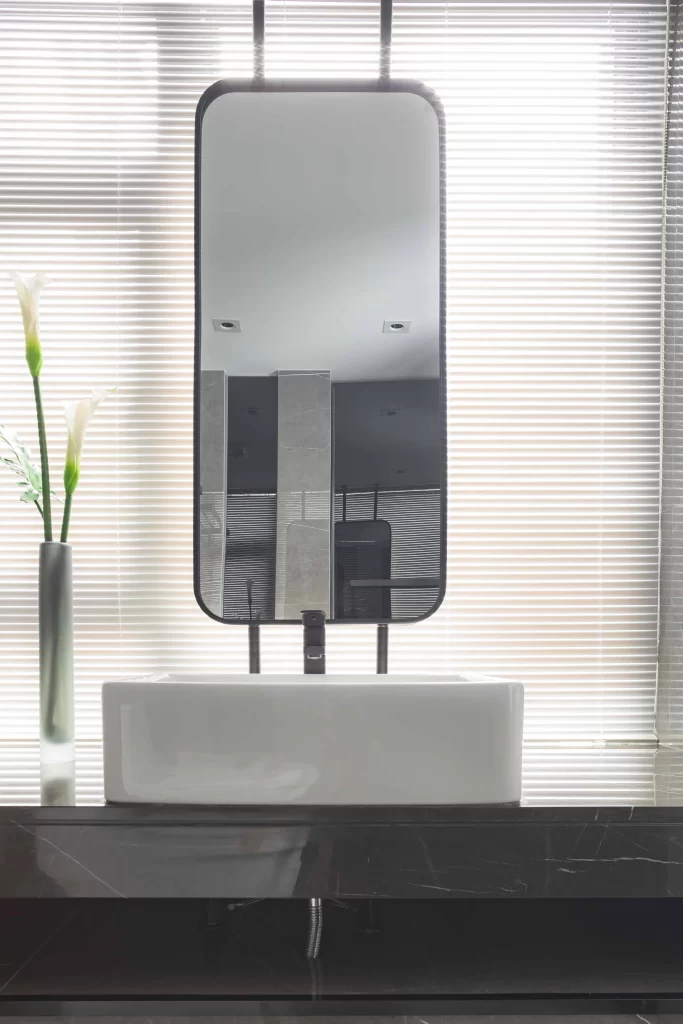 Bathroom Modern Minimalist White Black Neutral Glass